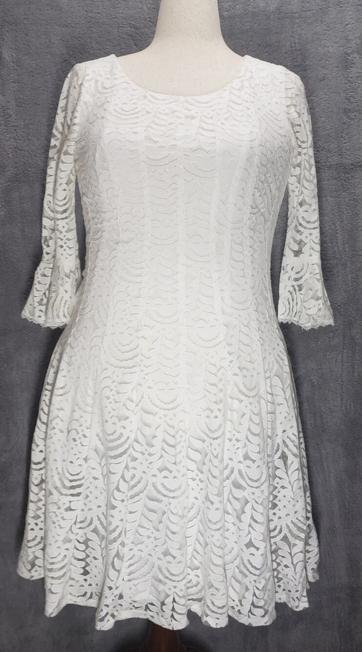 Vintage Y2K White Lace Dress 8 Flutter Sleeve Cottagecore Fairycore Boho